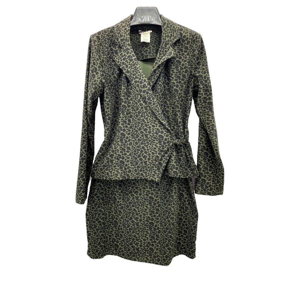 Jalate Women 2PC Animal Print Green Skirt Suit 9 Juniors Career Business Church